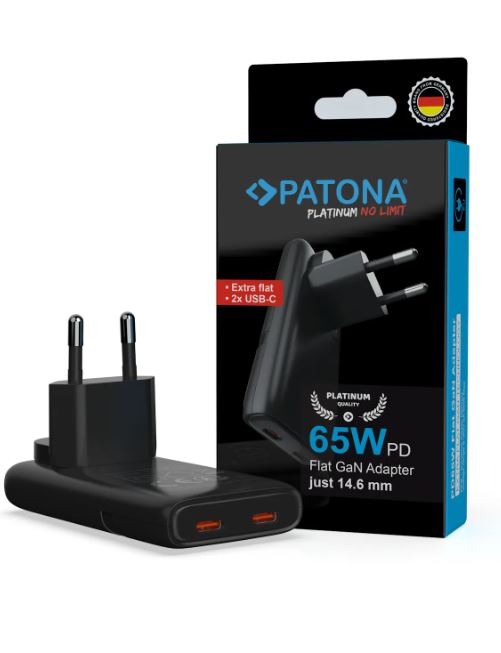 Patona GaN Flat PD 65W 2x USB-C Black