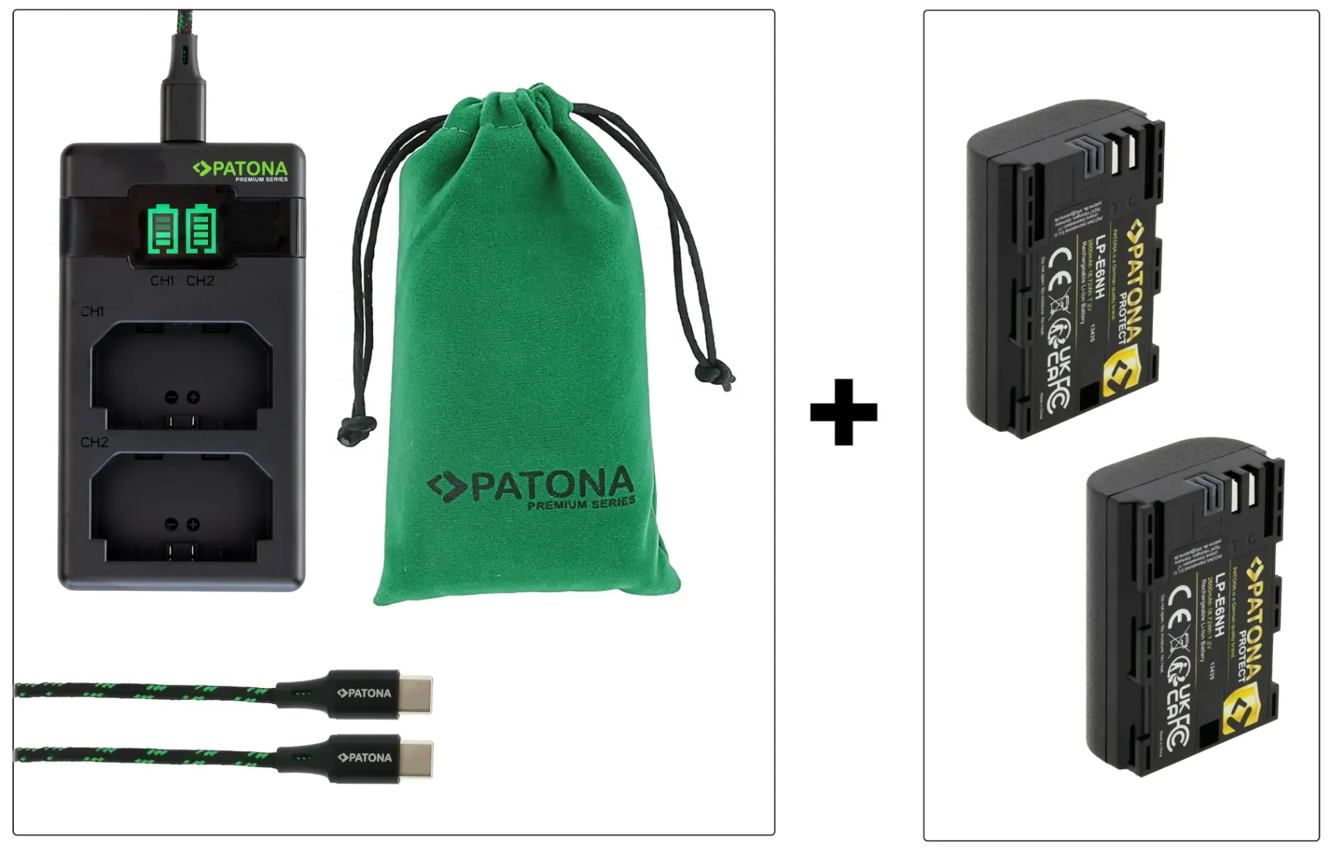 Patona LP-E6NH Fast Charger+2 Akkus Kit