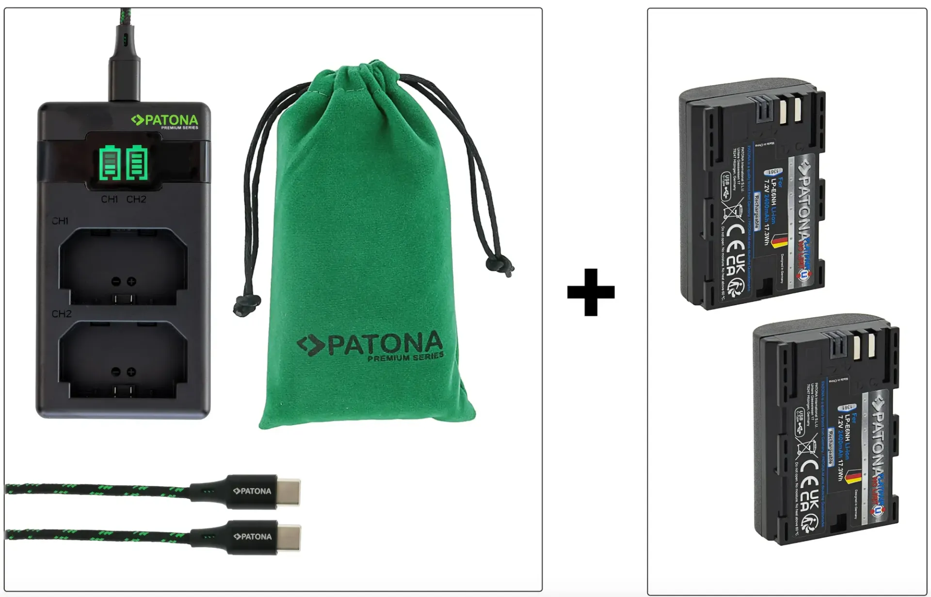 Patona LP-E6P Fast Charger+2 Akkus Kit
