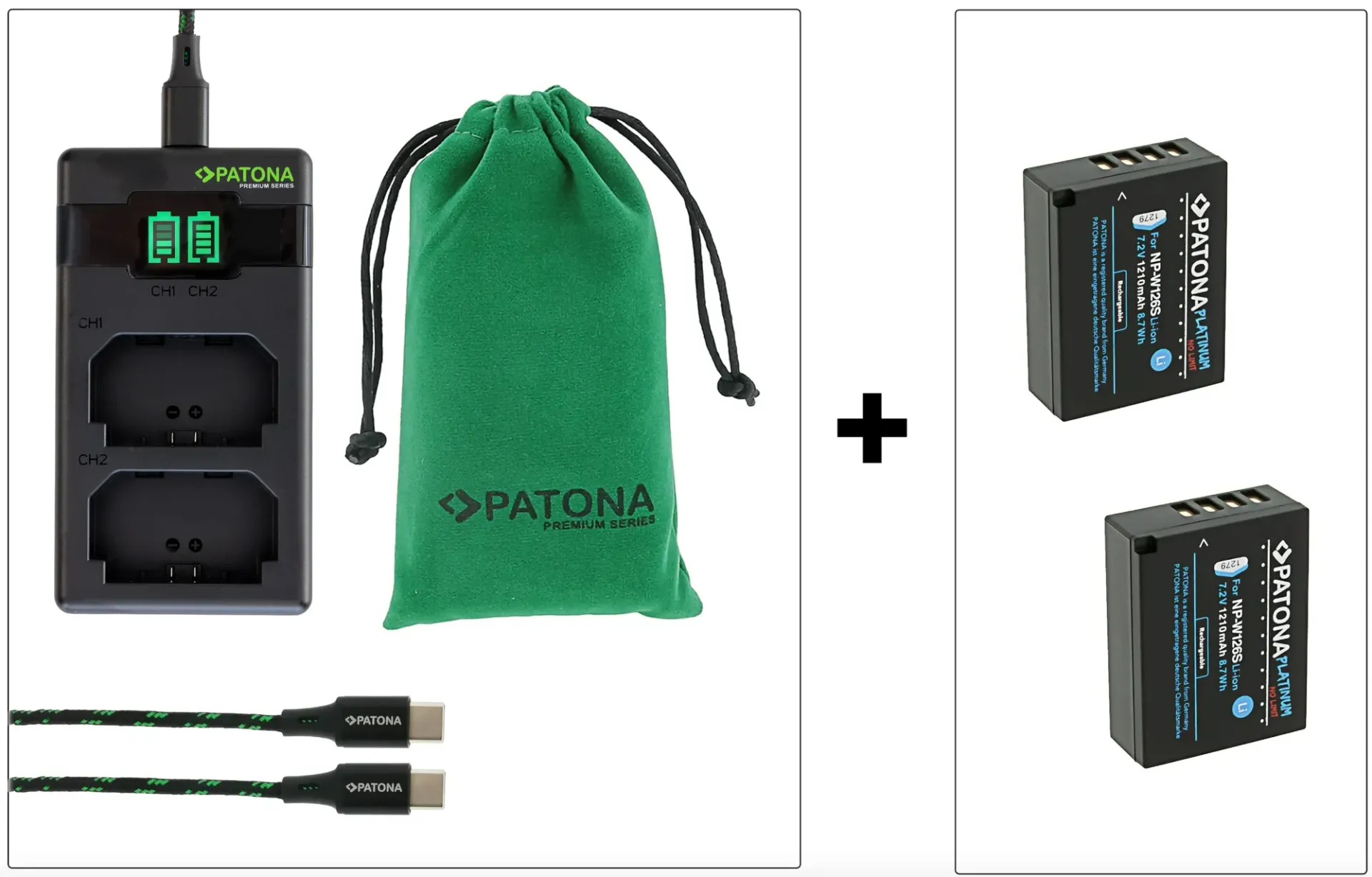 Patona NP-W126S Fast Charger+2 Akkus Kit