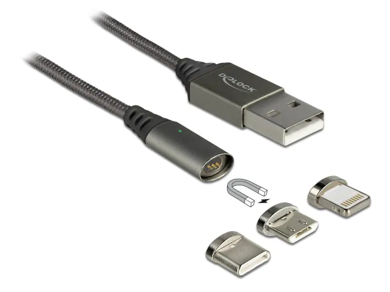 Delock Cable USB Magnetique 3 in 1 MicroUSB USB-C Lightning