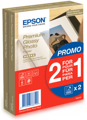 EPSON Premium Glossy Photopaper 10x15cm 2x40 Feuilles, 255g/m²