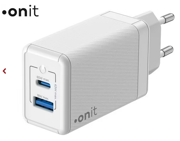 Onit Chargeur mural USB Dual QC4+ 65 W GaN Blanc