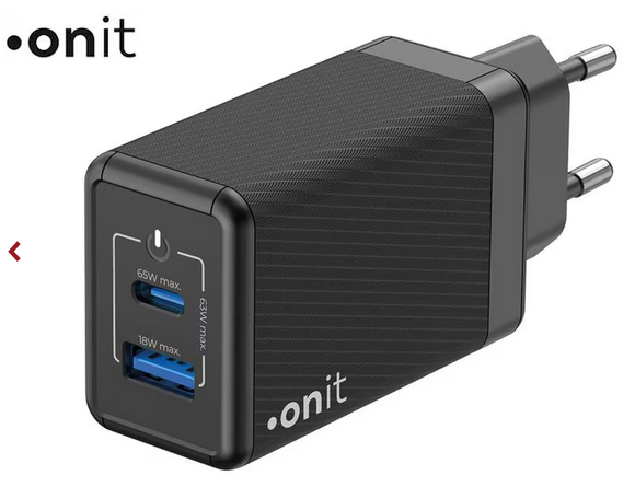 Onit Chargeur mural USB Dual QC4+ 65 W GaN Noir