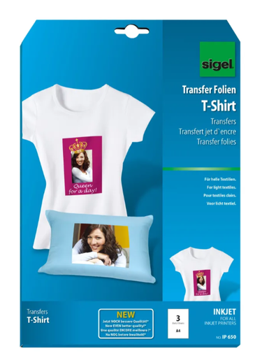 SIGEL Inkjet-Transfer T-Shirt A4 IP650 helle Textilien 3 feuilles