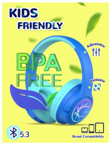 ICLEVER Headphones Kids BT & Cable LED C10-2083N-01 74/85/94 dB, 43h blue