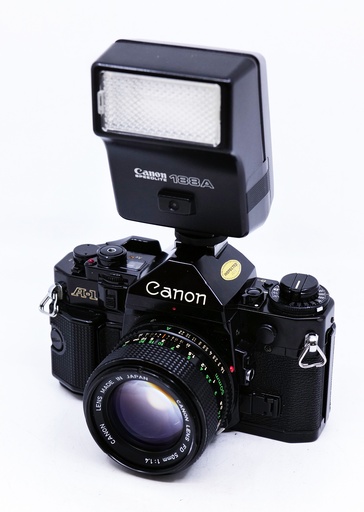 OCCASION Canon A-1 + FD 50mm f1.4 + Flash Speedlite 188A