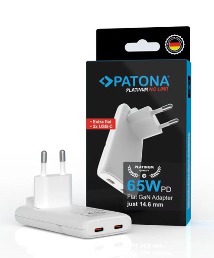 Patona GaN Flat PD 65W 2x USB-C White